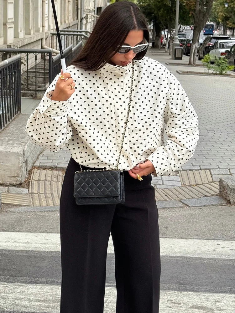 Polka Dot Turtleneck Zip Jacket