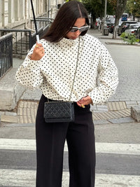 Polka Dot Turtleneck Zip Jacket