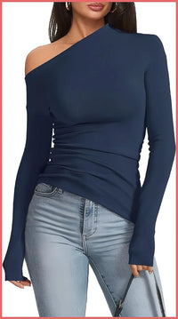 Off-Shoulder Slim Fit Long Sleeve Top