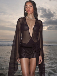 Sheer Mesh Bandage Mini Dress