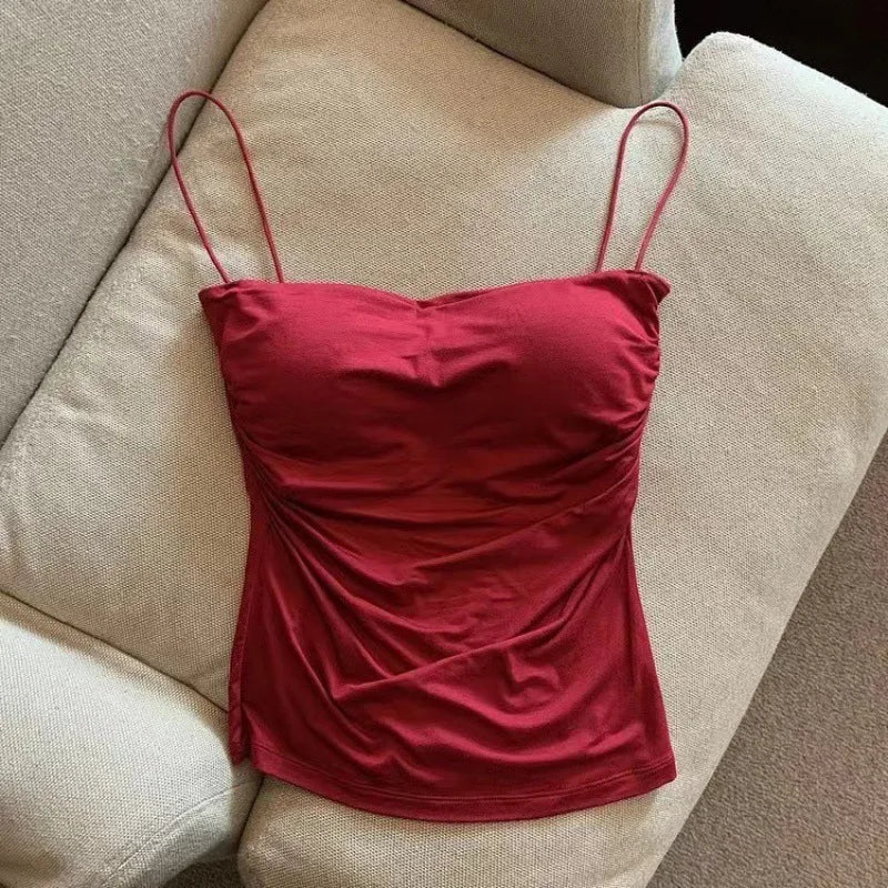 New Women'S Halter Top Summer Korean Style Trend Fashion Built-In Women'S Bra Stretch Women'S Beach Everyday Casual Tank Top