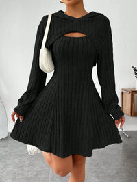 Ribbed Knit Cutout Crop Top & Flared Skirt Set