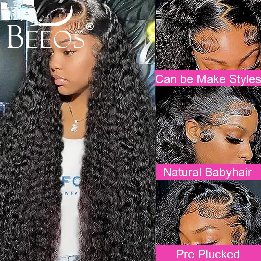 Jet Black Curly 13x6 HD Lace Frontal Wig – Pre Plucked Remy Hair
