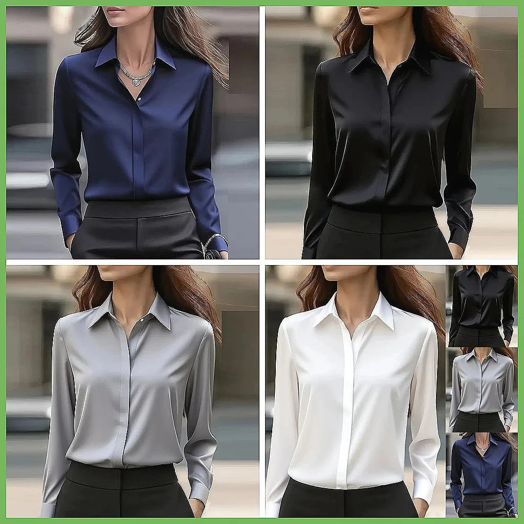 Long Sleeve Turn-Down Collar Formal Blouse