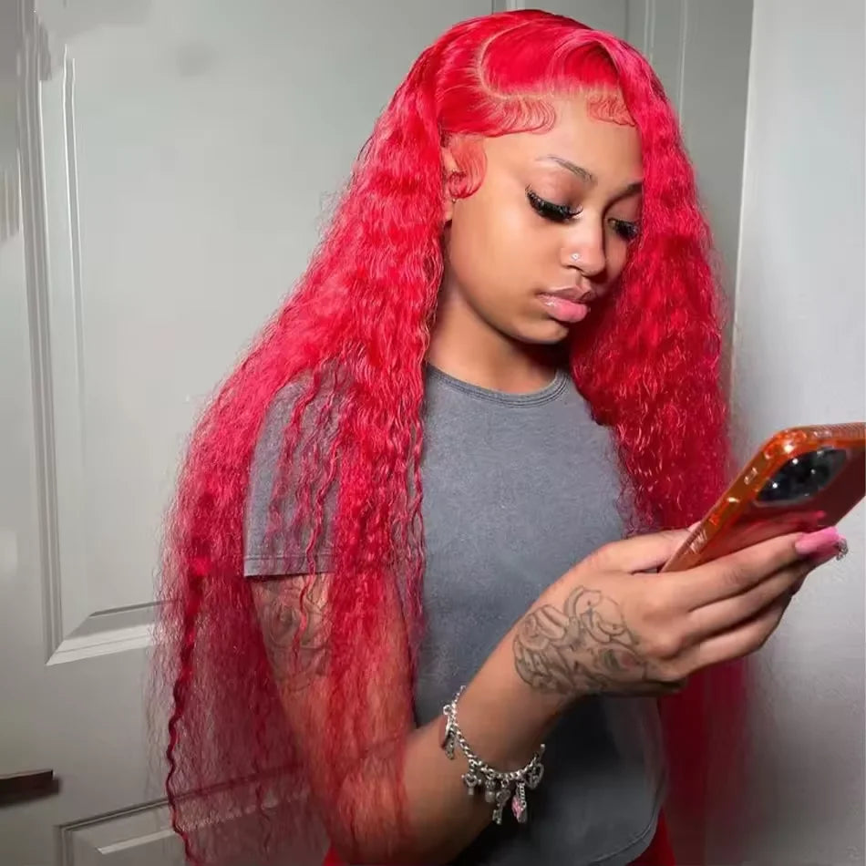 40 Inch Hot Red Deep Wave 13x6 HD Lace Frontal Wig – Brazilian Human Hair