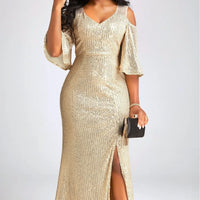 One-Shoulder Gold Sequin Bodycon Mini Dress