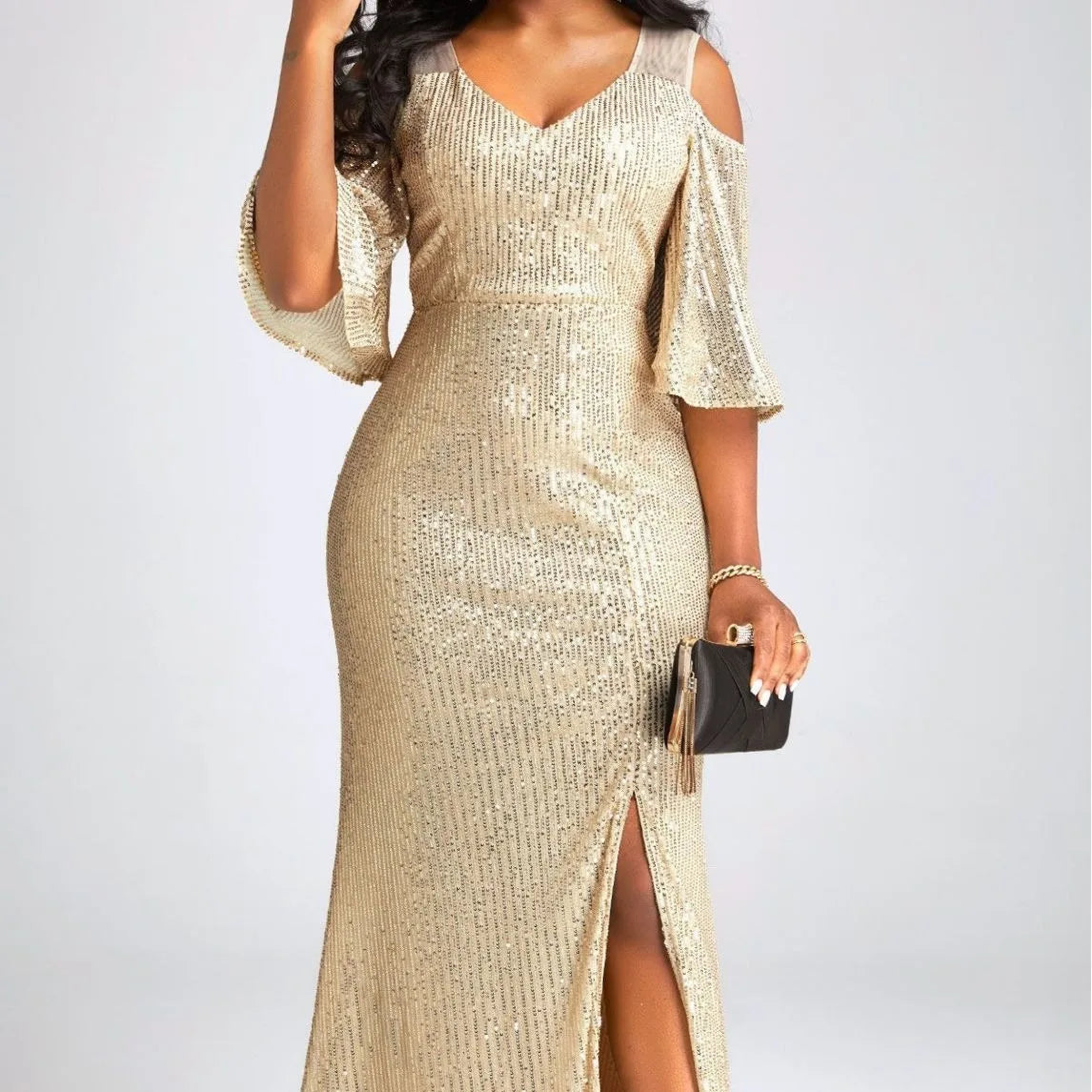 One-Shoulder Gold Sequin Bodycon Mini Dress
