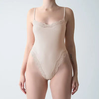 Square Neck Lace Spaghetti Strap Bodysuit