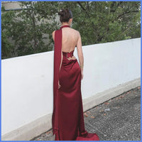 High Waist Back Bandage Sleeveless Satin Maxi Dress