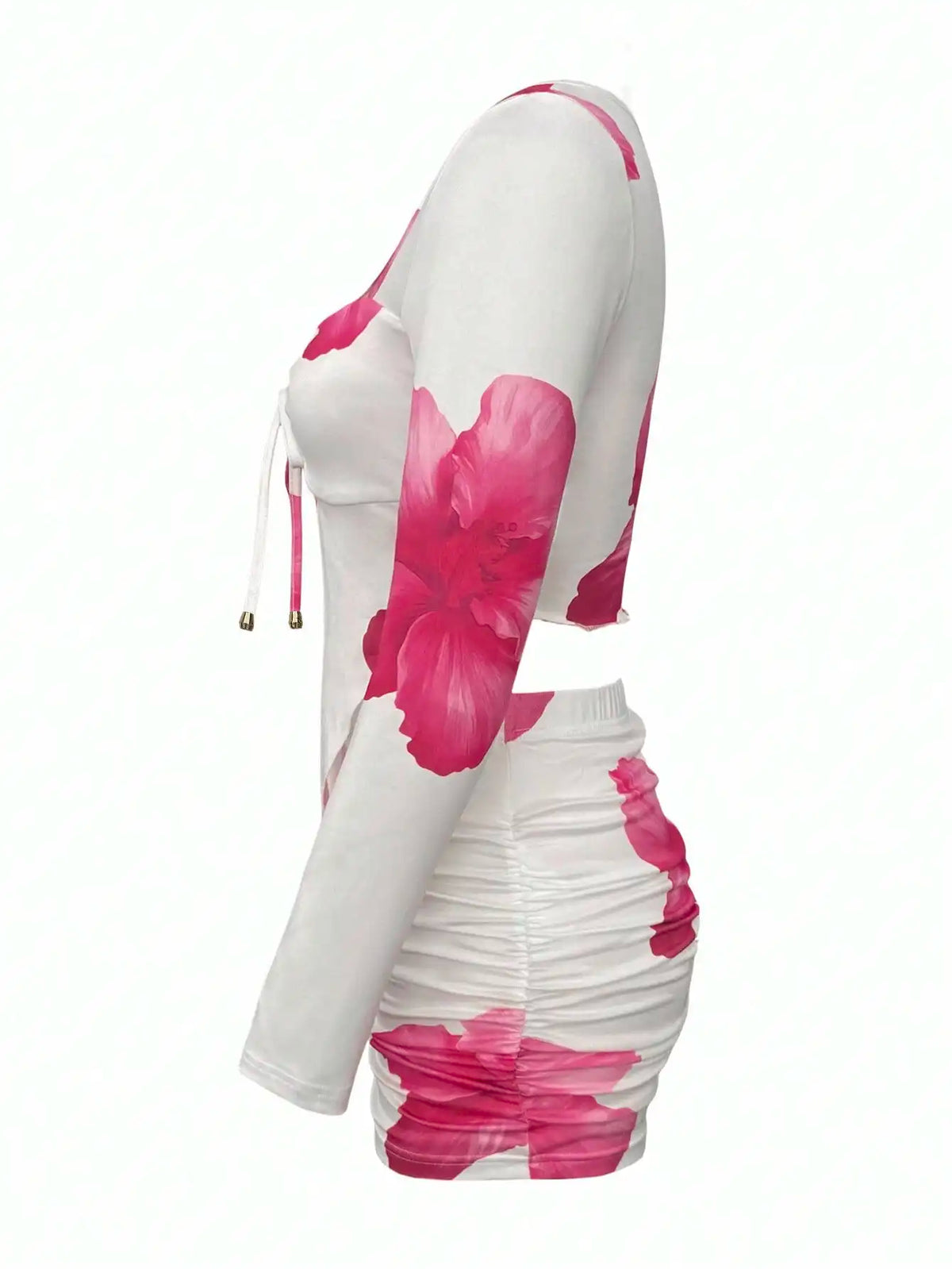 Floral Print Front Knot Cutout Mini Dress