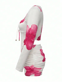 Floral Print Front Knot Cutout Mini Dress