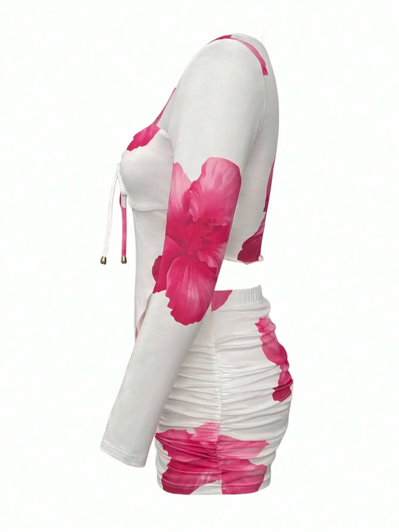 Floral Print Front Knot Cutout Mini Dress