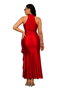 High Neck Split Bodycon Mermaid Maxi Dress