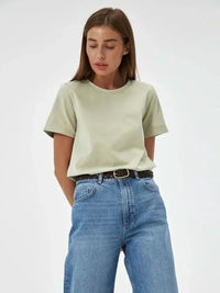 Summer 100% Cotton Women'S T-Shirt Bottoming Basic Fashionable Solid Lady Short Sleeve Loose Tops Shirts 230G/㎡ Tops