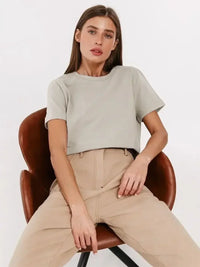 Summer 100% Cotton Women'S T-Shirt Bottoming Basic Fashionable Solid Lady Short Sleeve Loose Tops Shirts 230G/㎡ Tops