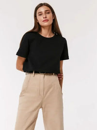 Summer 100% Cotton Women'S T-Shirt Bottoming Basic Fashionable Solid Lady Short Sleeve Loose Tops Shirts 230G/㎡ Tops