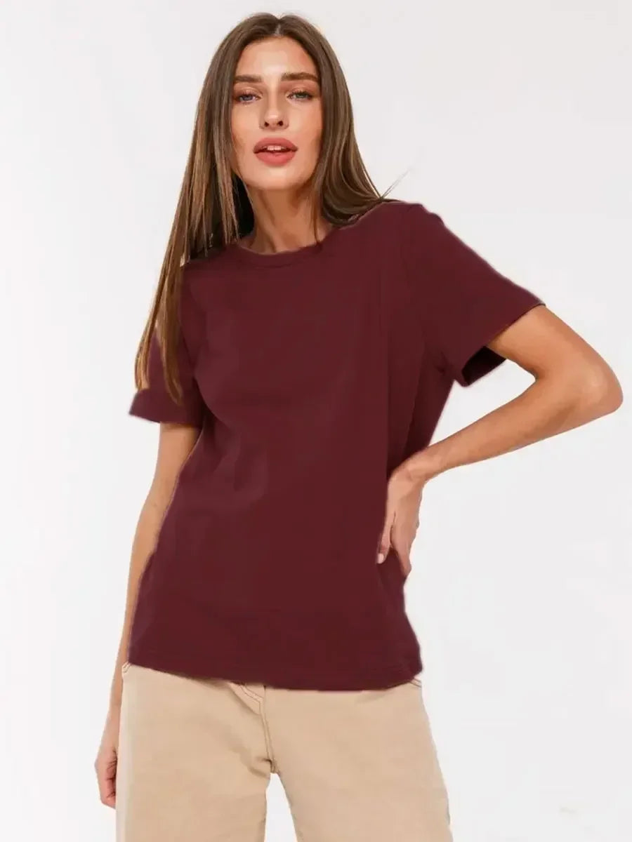 Summer 100% Cotton Women'S T-Shirt Bottoming Basic Fashionable Solid Lady Short Sleeve Loose Tops Shirts 230G/㎡ Tops