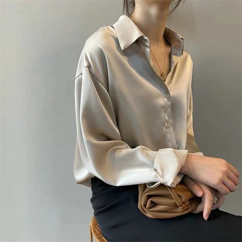 Long Sleeve Turn-Down Collar Blouse