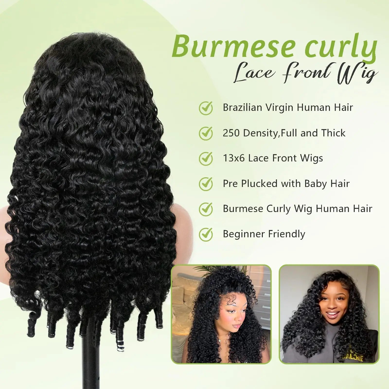 Burmese Curly 1B Black HD Lace Front Human Hair Wig
