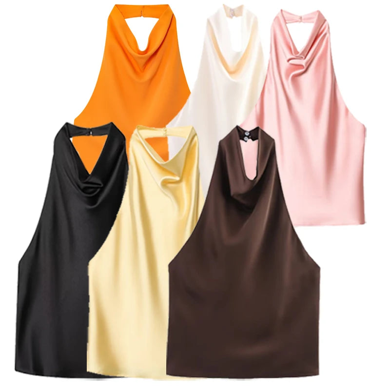 Satin Halter Corset Vest Top