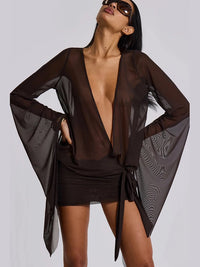 Sheer Mesh Bandage Mini Dress