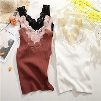 2025 Sexy Basic Lace Camisole Summer Knit Tank Top Women V Neck Camisole Female Camis High Elasticity Top Casual Tank Tops