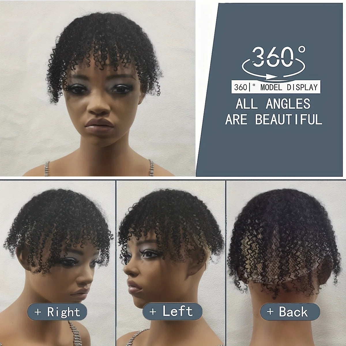 Afro Kinky Curly Hair Topper with Bangs