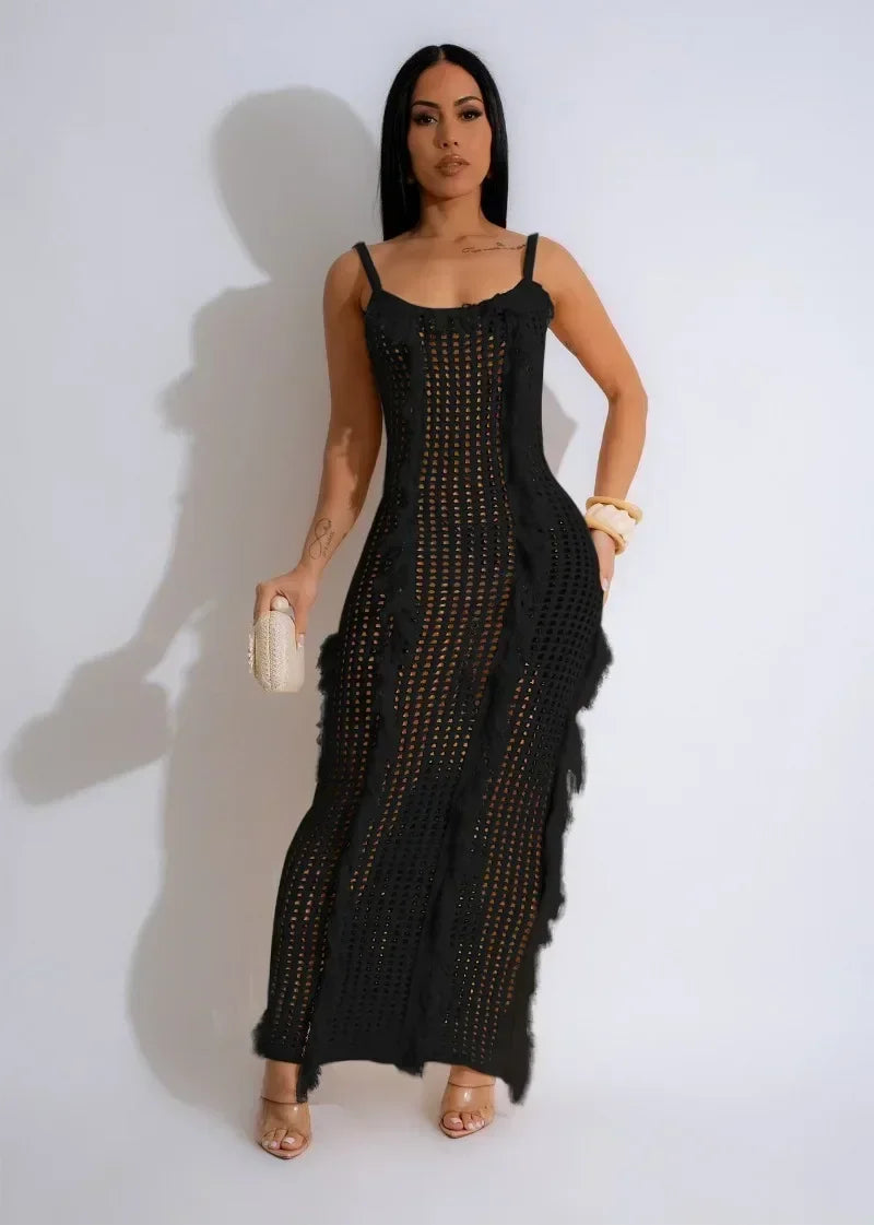 Tassel Sleeveless Crochet Hollow-Out Maxi Dress