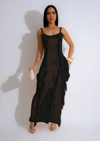 Tassel Sleeveless Crochet Hollow-Out Maxi Dress