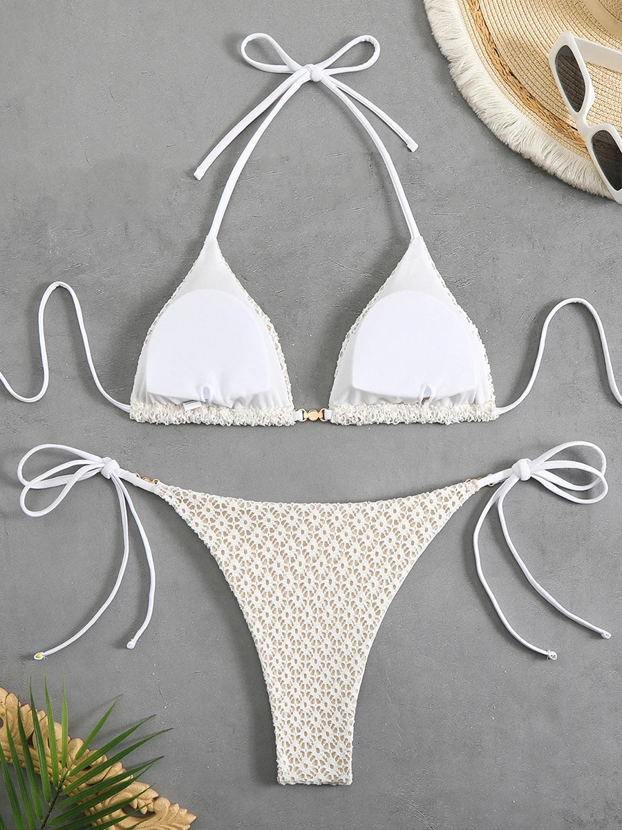 Sexy Micro Bikini 2025 Women Chain Swimsuit Female Swimwear Thong Bikinis Sets Brazilian Bathing Suit Beach Wear Lace Up Biquini