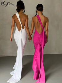 One-Shoulder Backless Ruched Maxi Dress