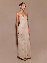 Boho Floral Lace High Waist Crochet Maxi Dress