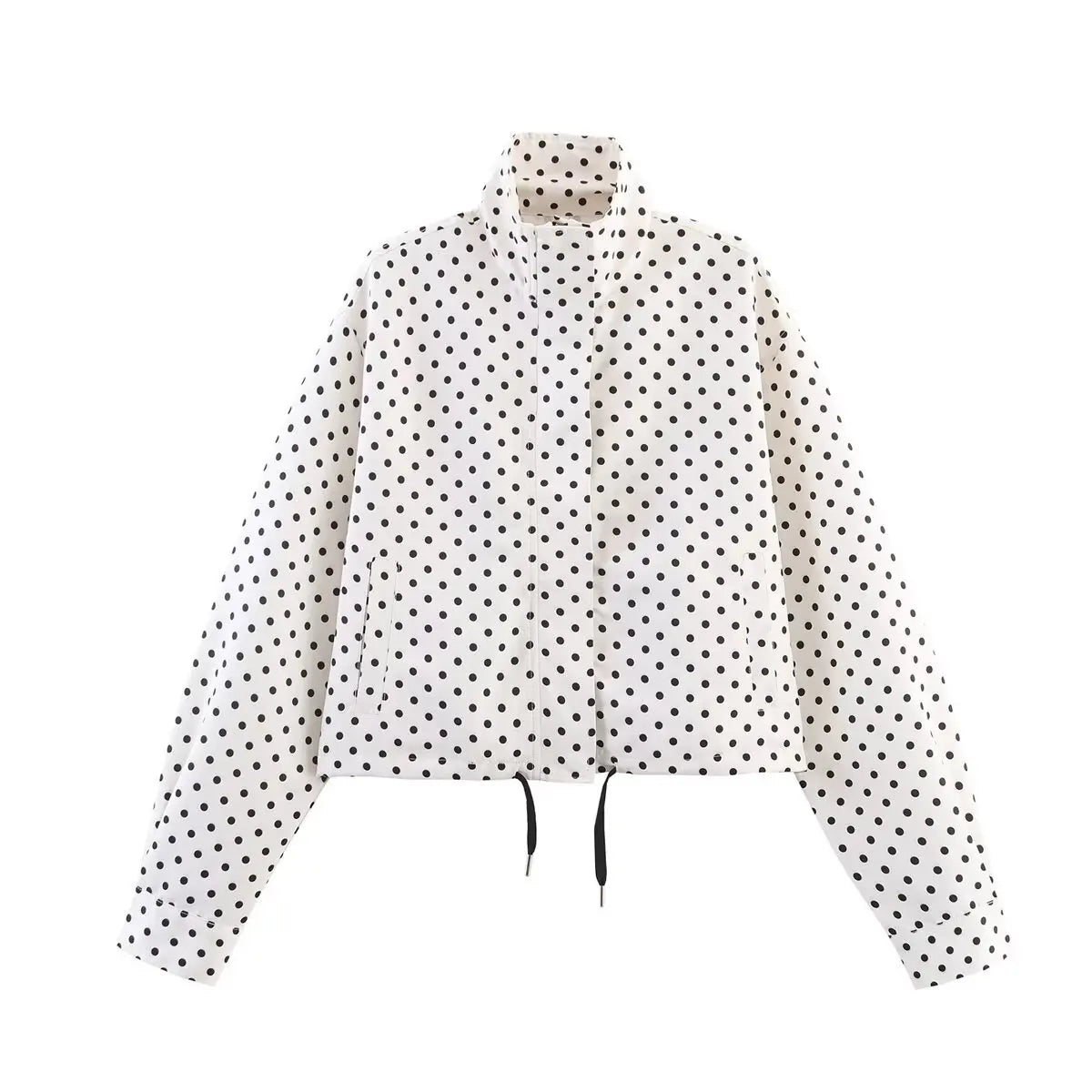 Polka Dot Turtleneck Zip Jacket