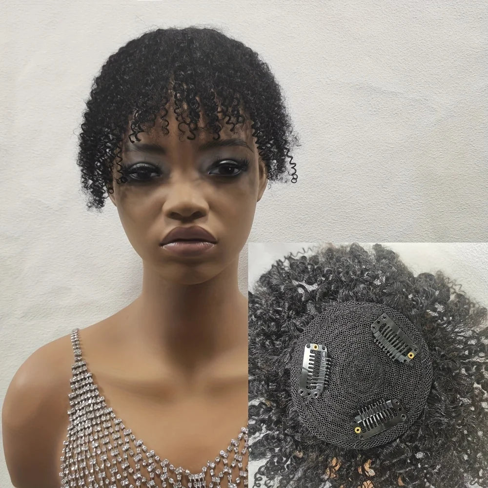 Afro Kinky Curly Hair Topper with Bangs