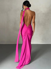 One-Shoulder Backless Ruched Maxi Dress