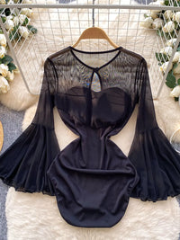 Mesh Flare Sleeve Hollow-Out Bodysuit