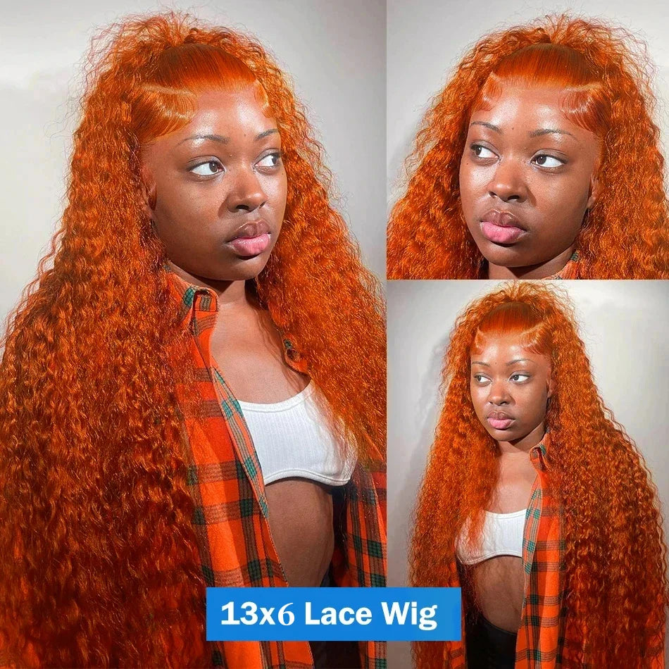 Ginger Orange Water Wave Curly HD Lace Wig – Brazilian Virgin Human Hair