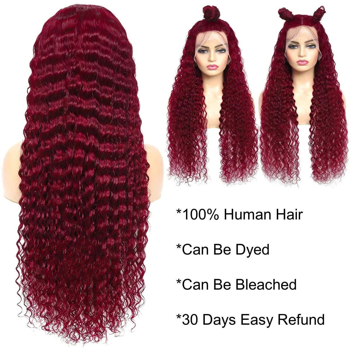 99J Burgundy Deep Wave Human Hair Wig