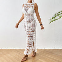 Backless Tassel Crochet Hollow-Out Maxi Cover-Up Dress