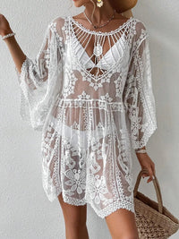 Sheer Lace Round Neck Beach Cover-Up