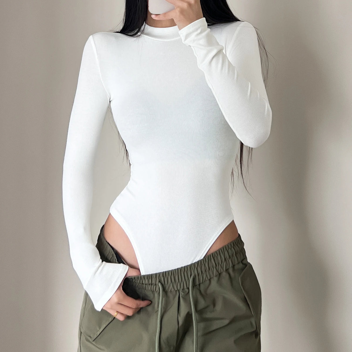 Ribbed Long Sleeve Fleece-Lined Bodysuit