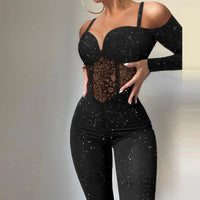 Lace Mesh Long Sleeve High Waist Bodysuit Romper