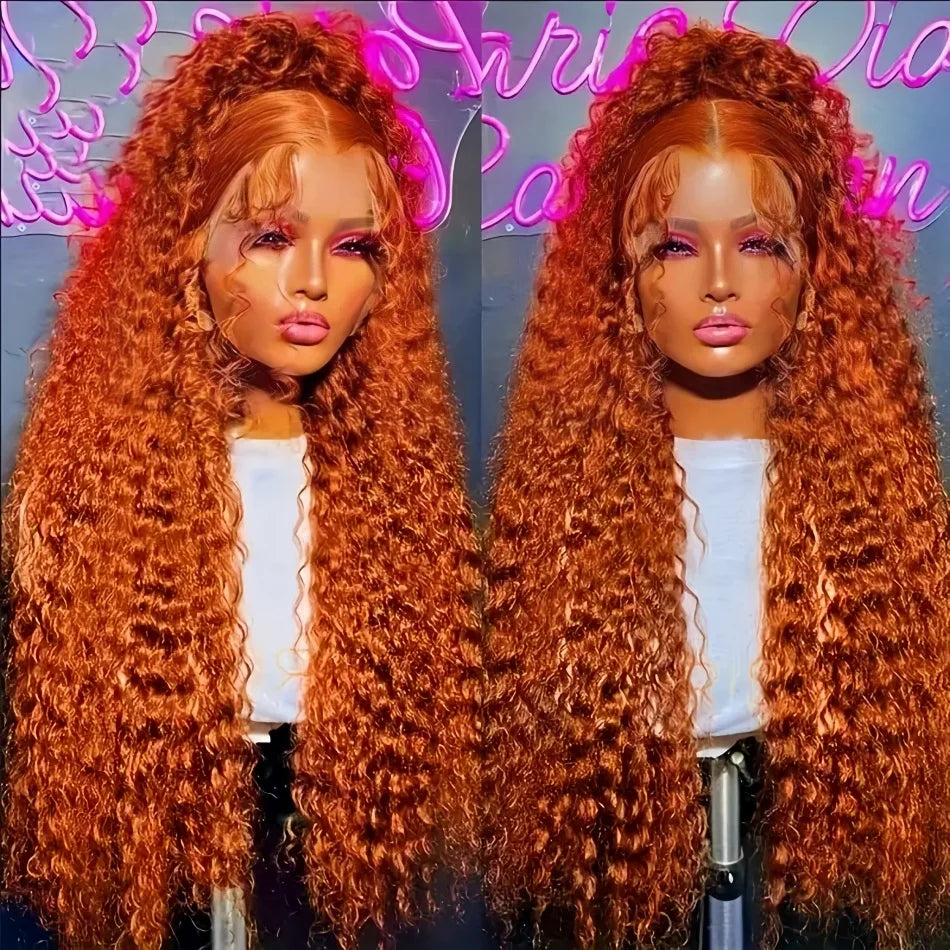 200 Density Ginger Water Wave Curly HD Lace Wig – Brazilian Human Hair