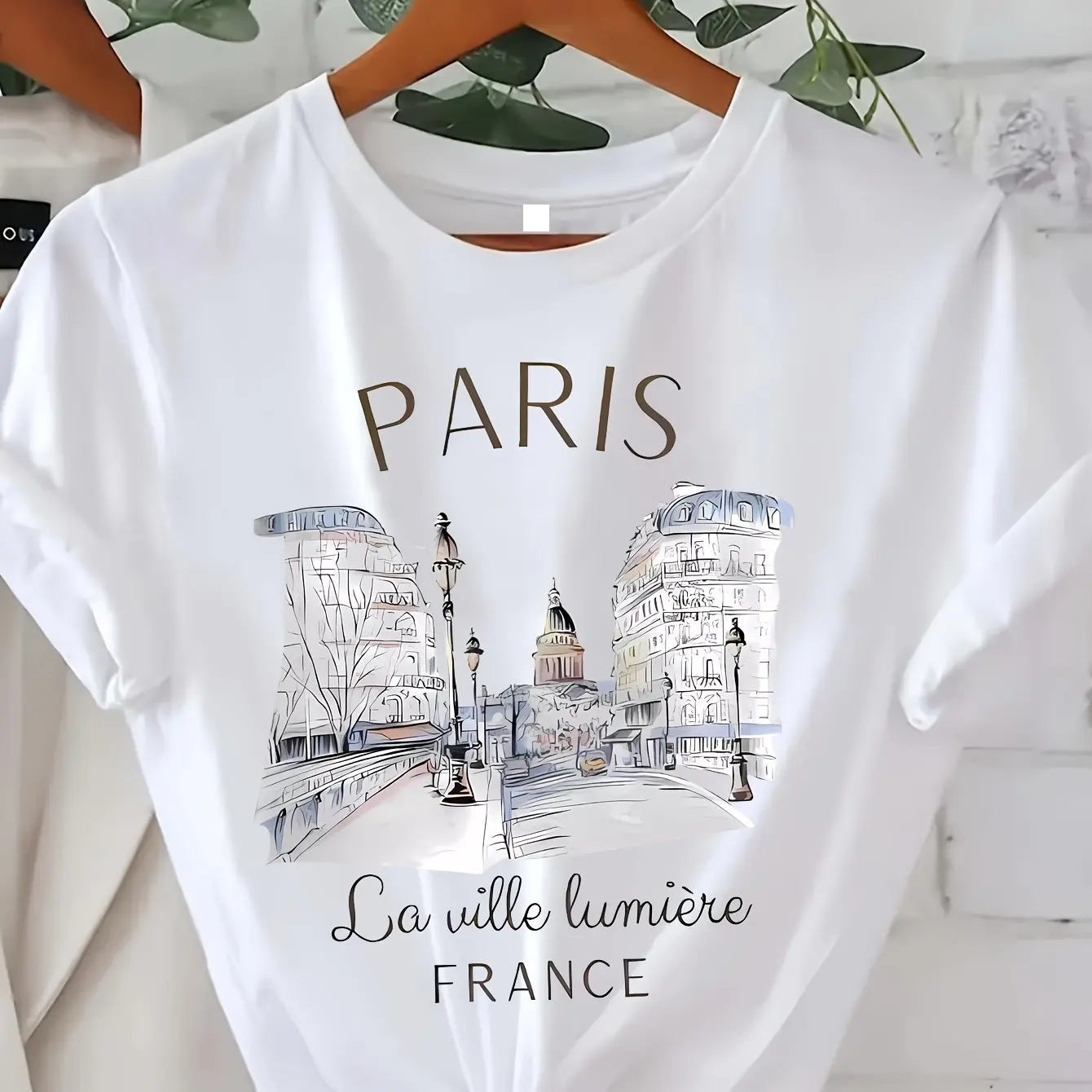 Paris Print Short Sleeve Crew Neck Tee