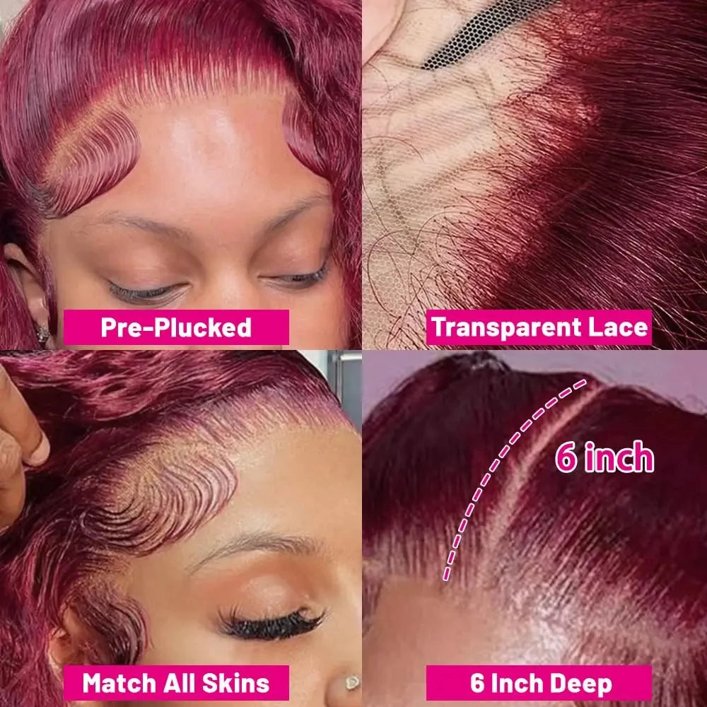 99J Burgundy Deep Wave HD Lace Front Human Hair Wig