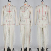 Halter V-Neck Tassel Backless Crochet Maxi Dress