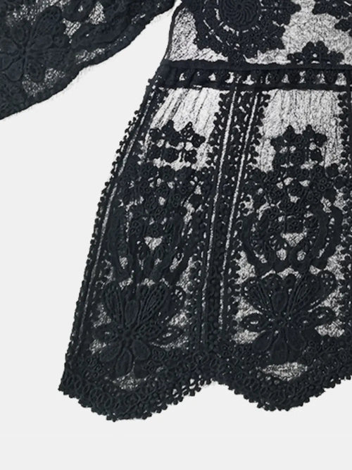 Sheer Lace Round Neck Beach Cover-Up
