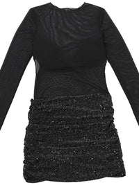 Sequin Patchwork Mesh Long Sleeve Mini Dress