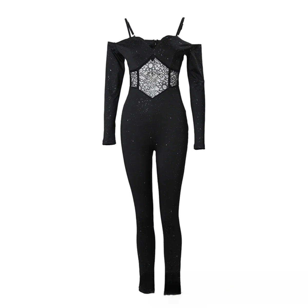 Lace Mesh Long Sleeve High Waist Bodysuit Romper