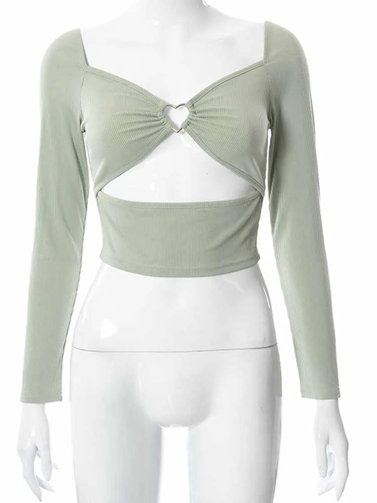 Hollow-Out Backless Ribbed Crop Top
